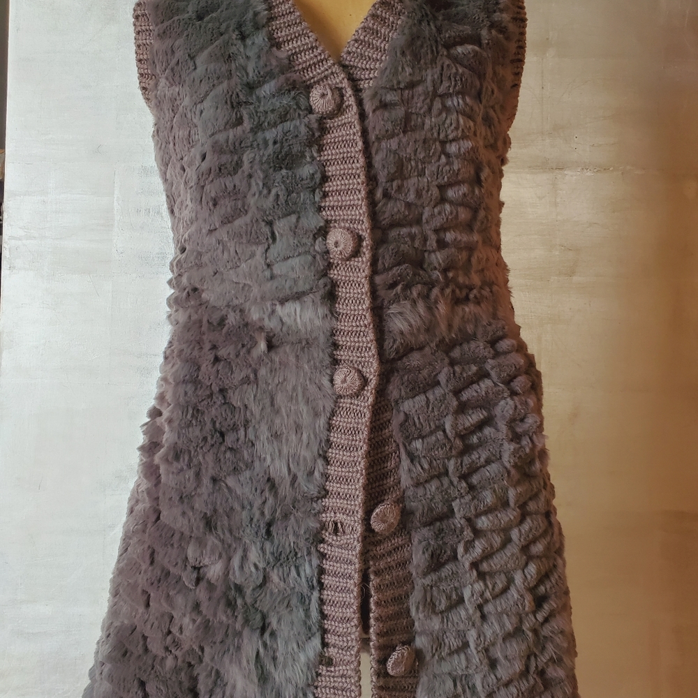 Dolce Cabi rabbit fur/knit button down vest